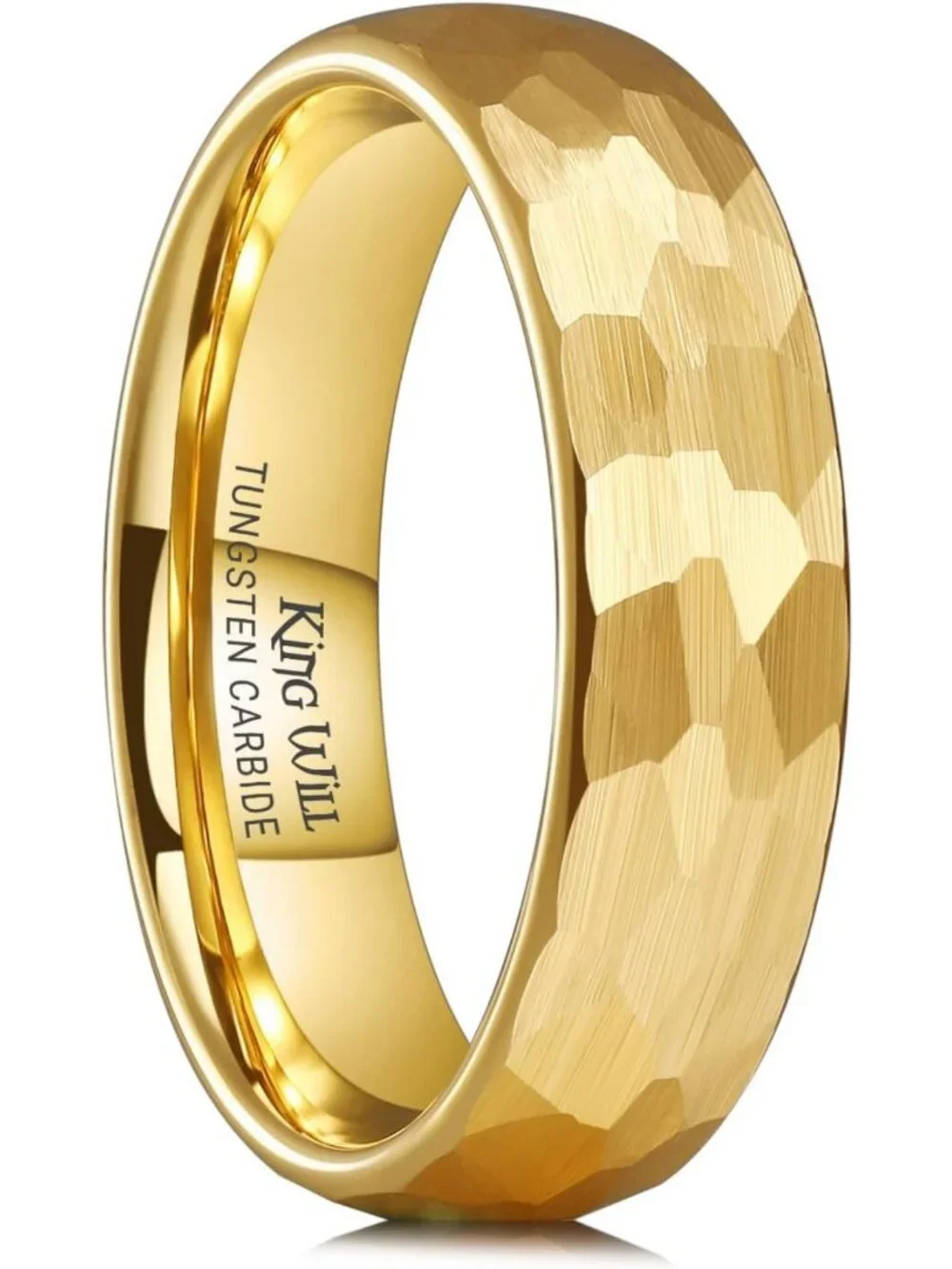 Stylish Men's Tungsten Carbide Wedding Band - Hammered Groove, Two-Tone, Comfort